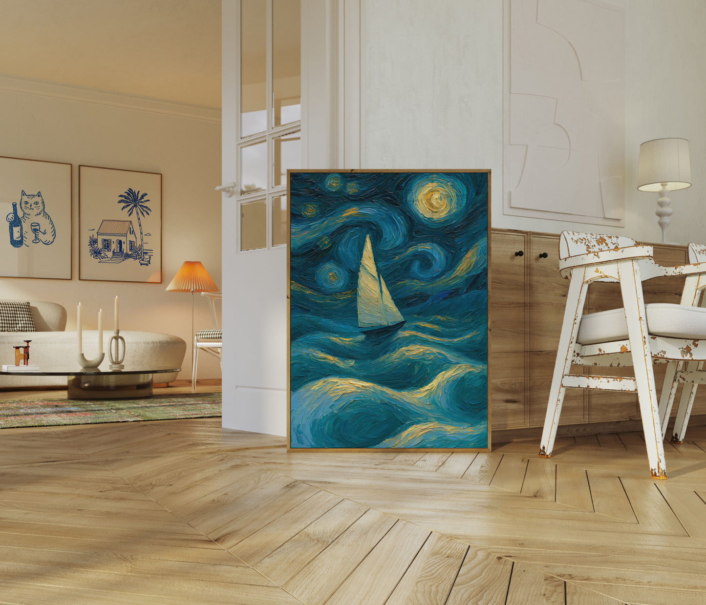 Sternenklare Nacht Segelboot Poster