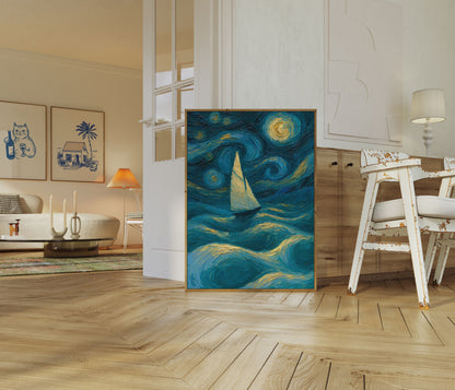 Sternenklare Nacht Segelboot Poster