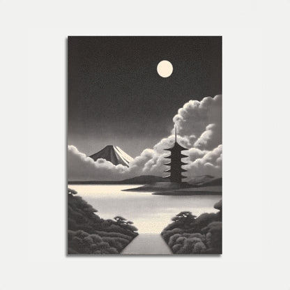 Månelyst Bjerg Pagode Plakat