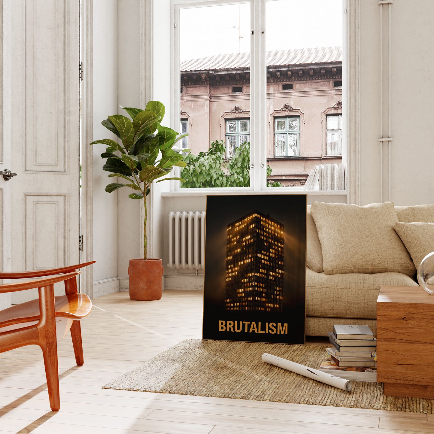 Brutalist Tower Night Poster