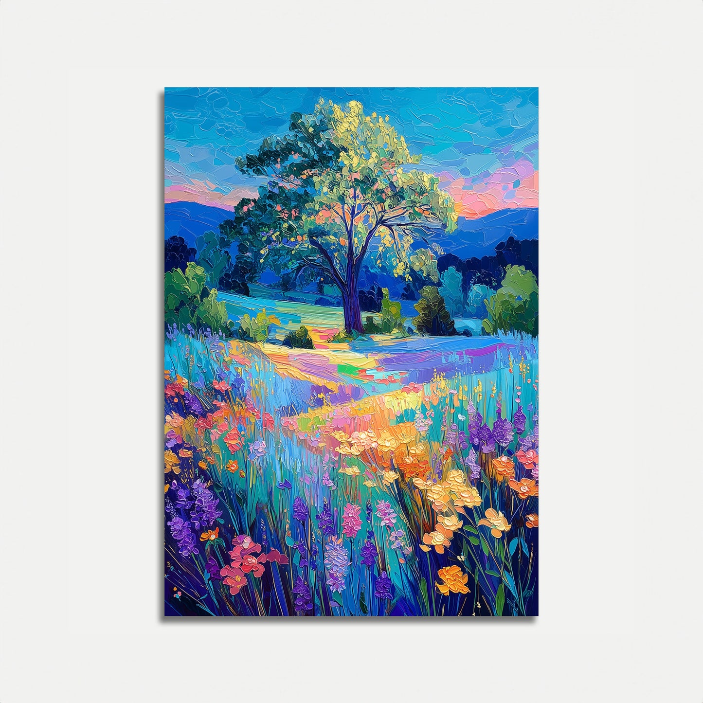 Wildblumen-Wiesen-Sonnenuntergang-Plakat