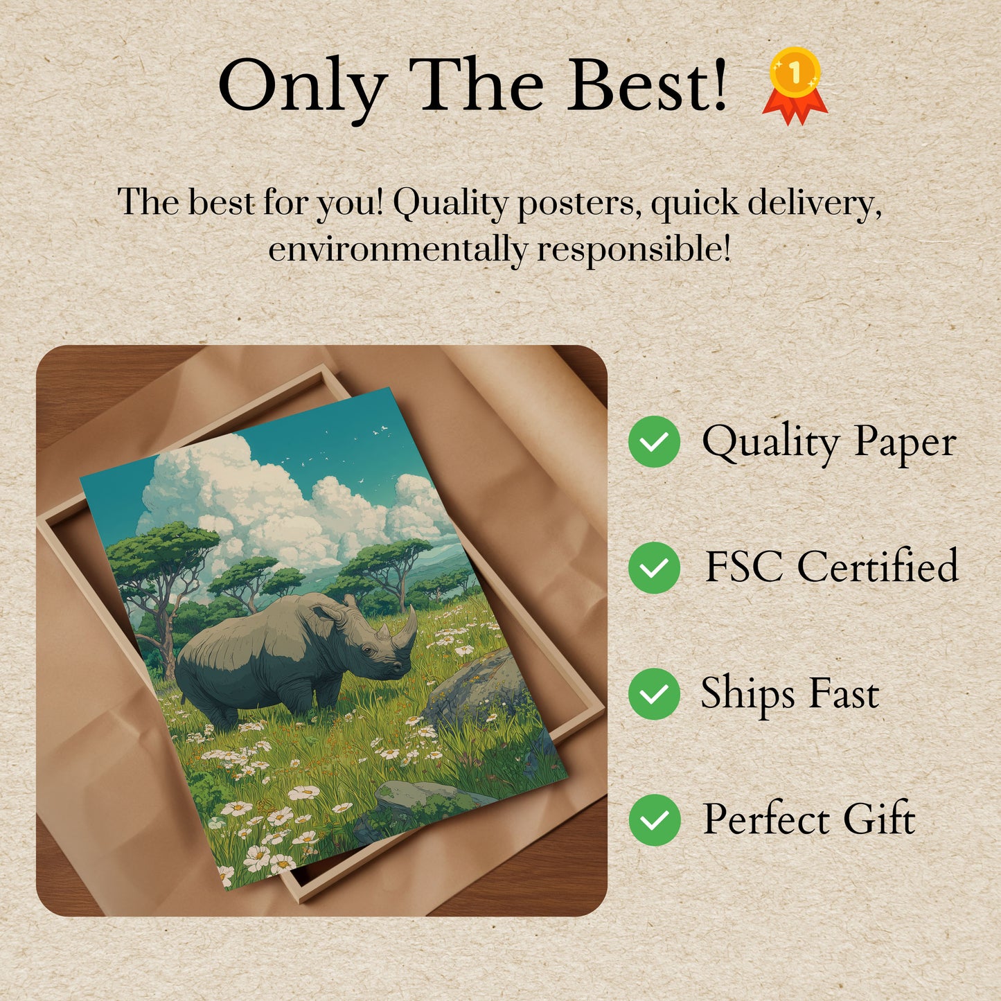 Póster de la tranquila pradera de rinocerontes