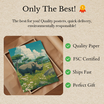 Póster de la tranquila pradera de rinocerontes