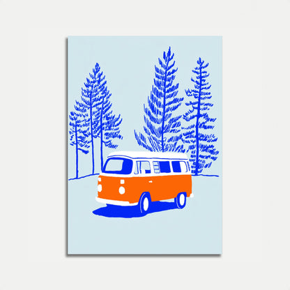 Vintage Van in Blue Forest Poster