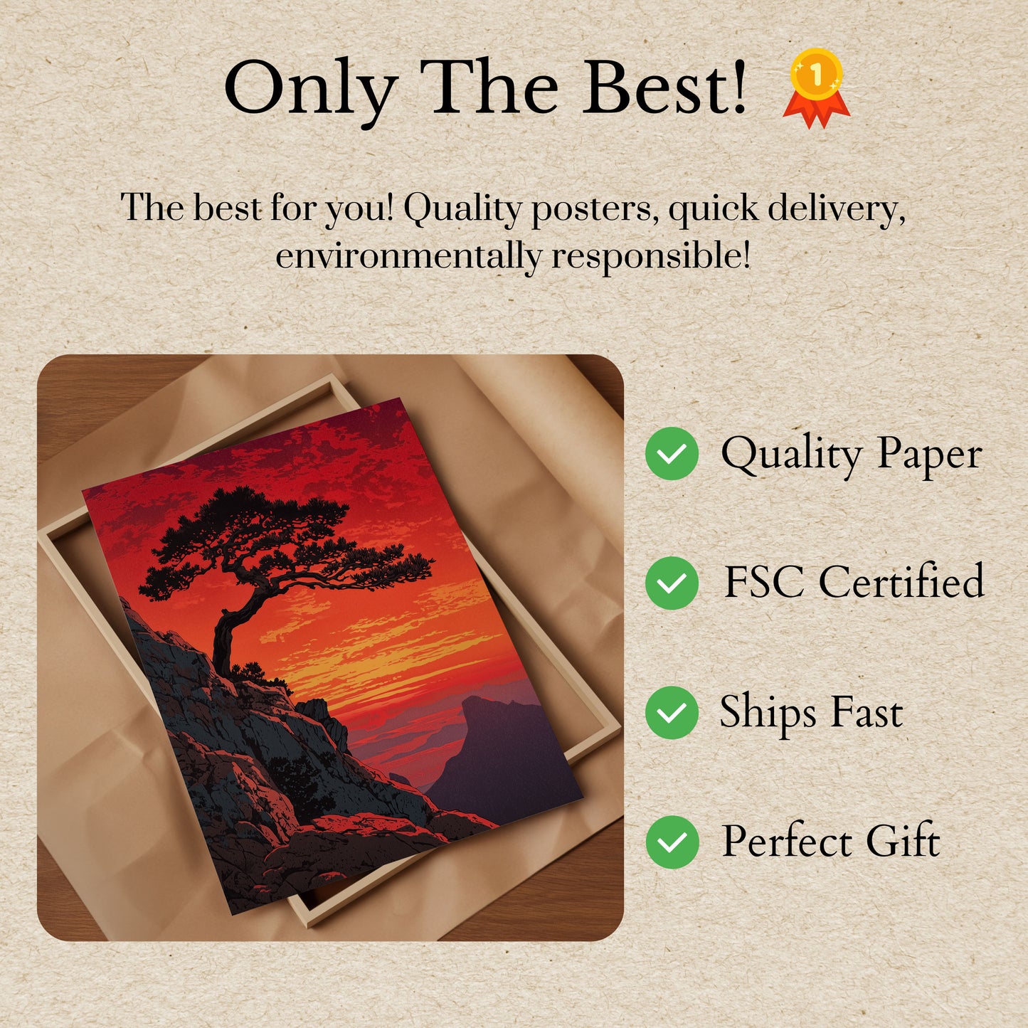 Poster dell'Albero Spazzato dal Vento al Tramonto