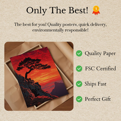 Poster dell'Albero Spazzato dal Vento al Tramonto