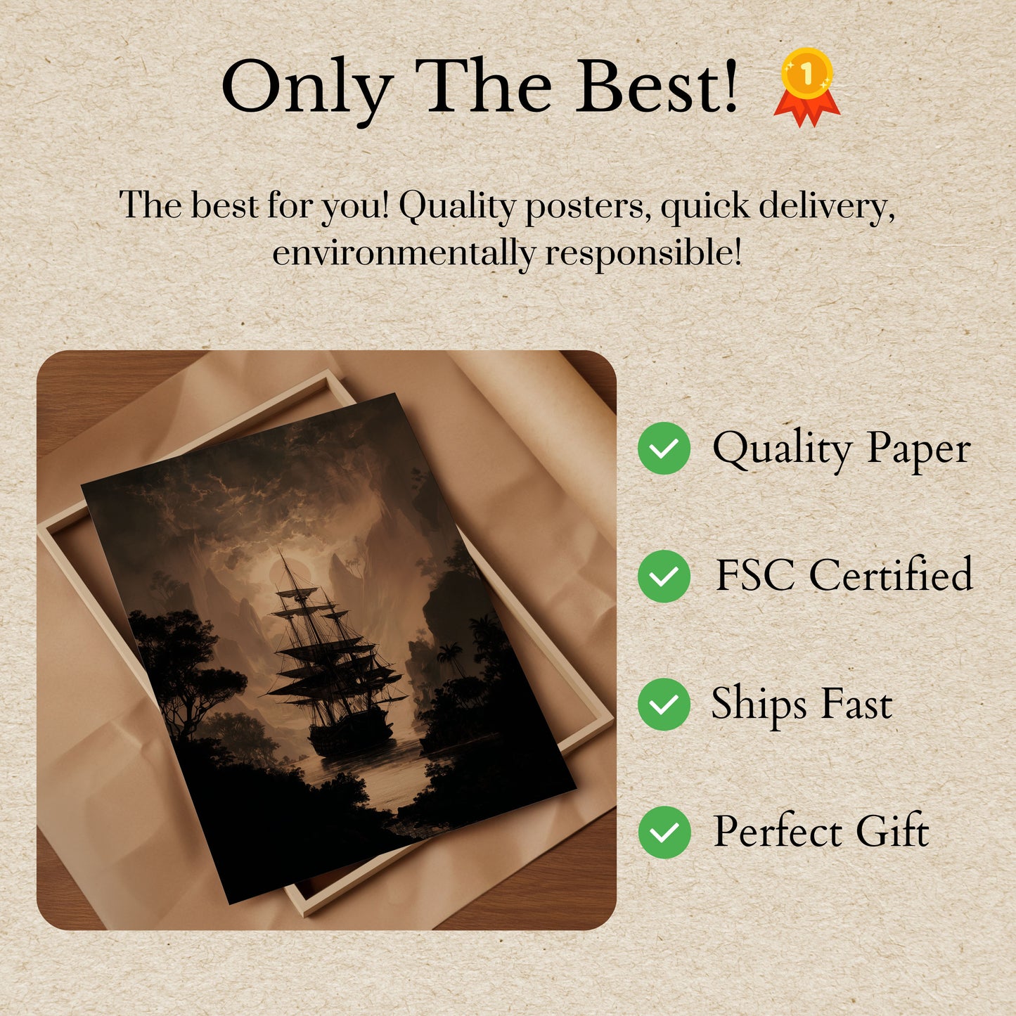 Mystical Pirate Ship Sunset Poster