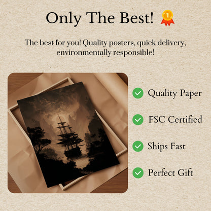 Mystical Pirate Ship Sunset Poster