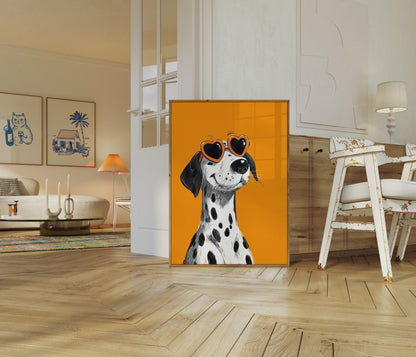 Póster genial de gafas de sol con forma de corazón de dálmata