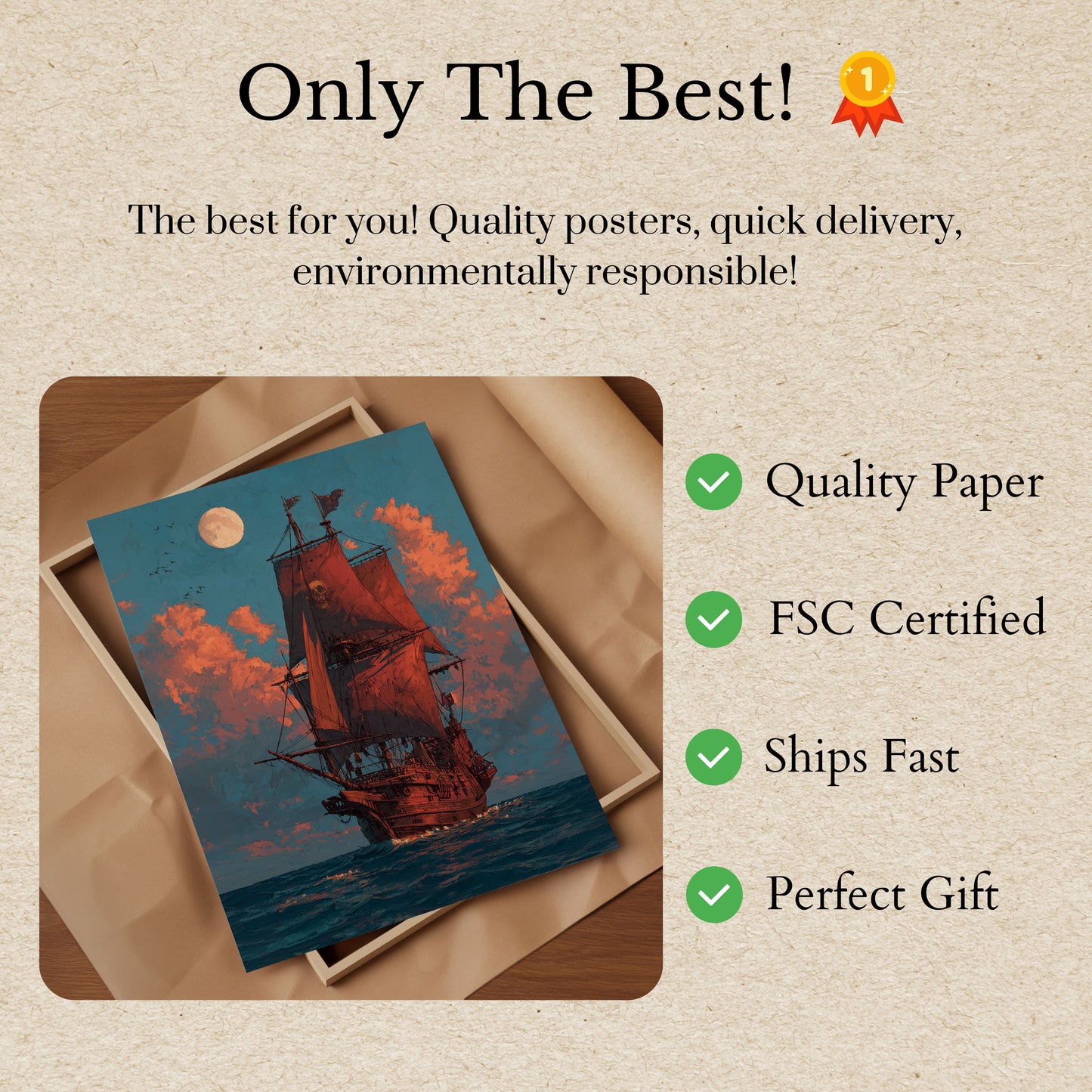 Crimson Sail Midnight Pirate Poster