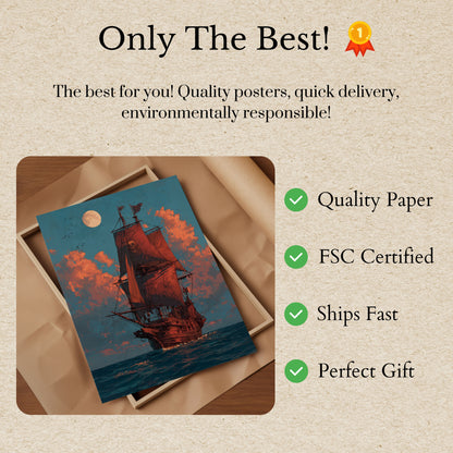 Crimson Sail Midnight Pirate Poster