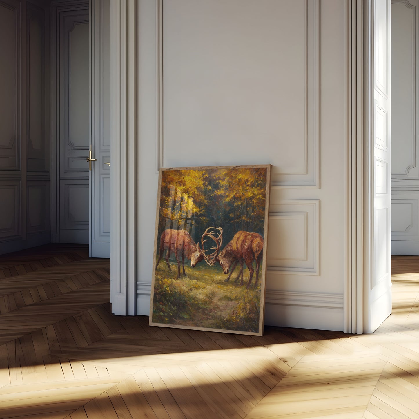 Deer Clash in Golden Forest Poster