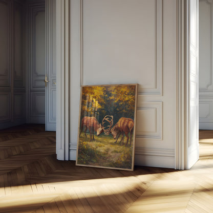 Deer Clash in Golden Forest Poster