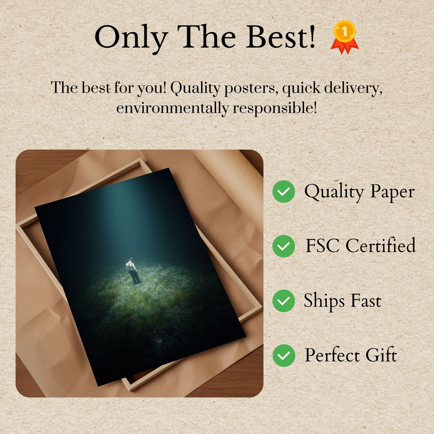 Affiche Homme Solitaire dans un Champ de Fleurs Sauvages