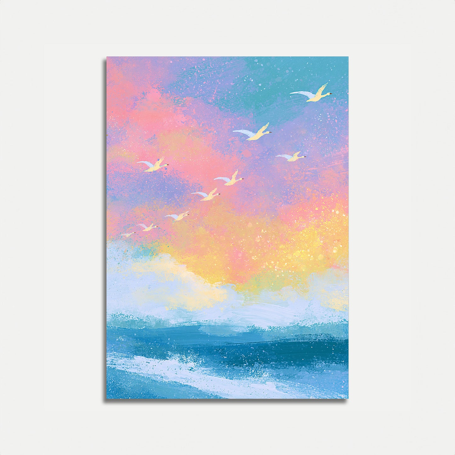 Schwanenflug im Sonnenaufgang Poster