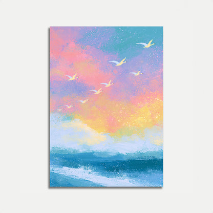 Schwanenflug im Sonnenaufgang Poster