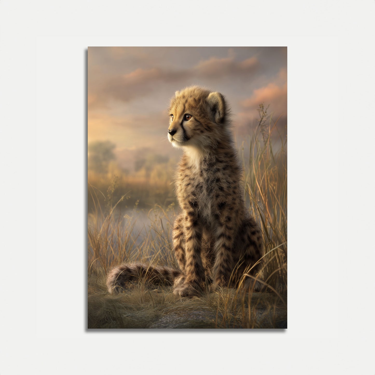 Póster del majestuoso guepardo joven en la naturaleza