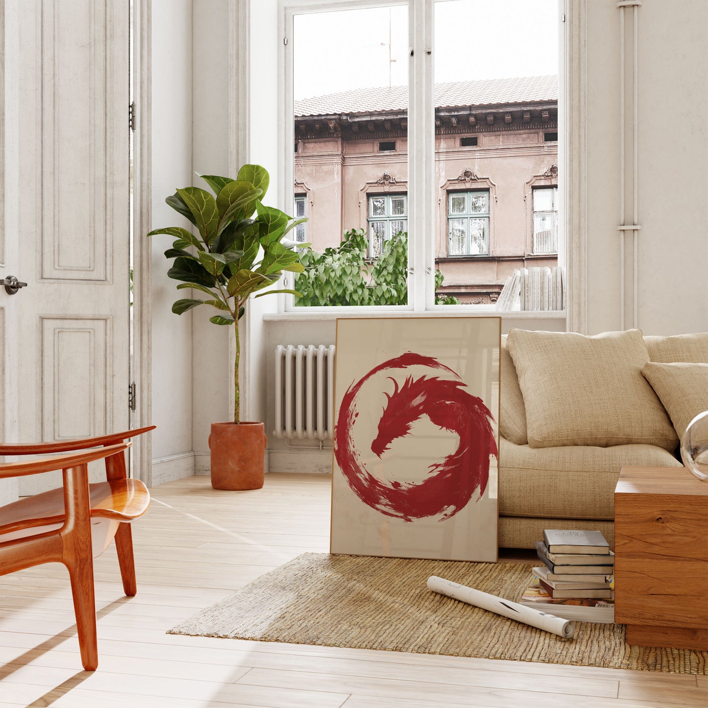 Póster del Dragón Circular Carmesí