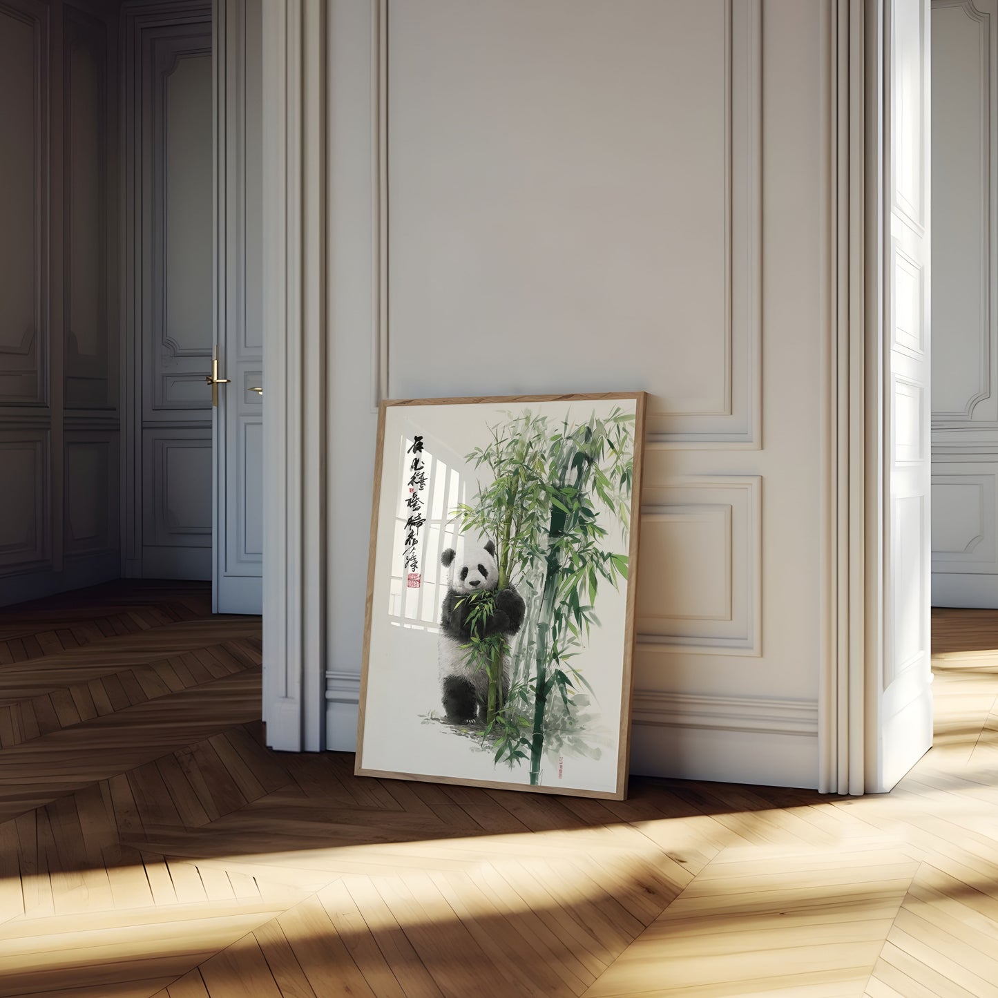 Póster de panda del bosque de bambú