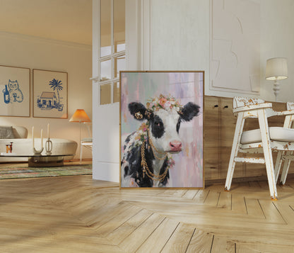 Glamorous Cow in Flowers Poster