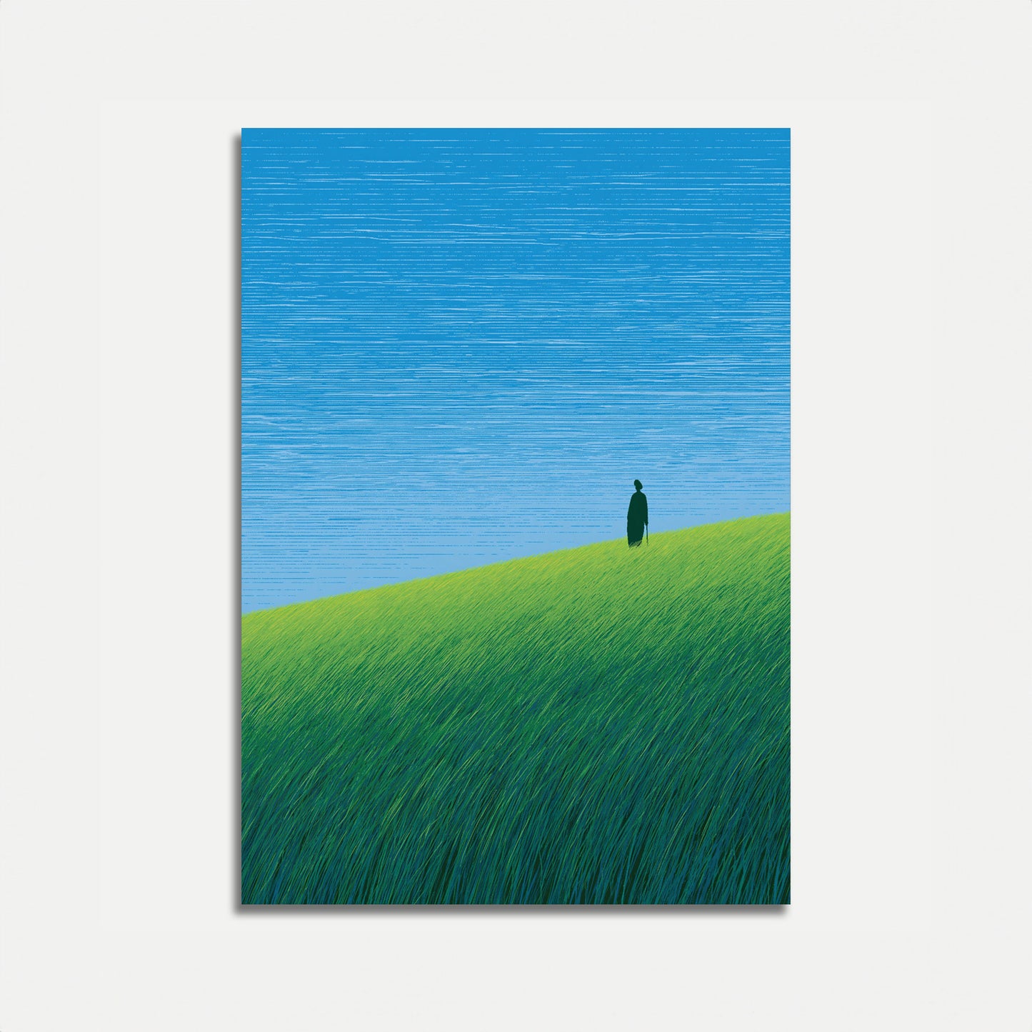 Einzelne Gestalt blickt aufs Wasser Poster