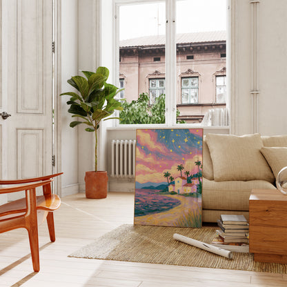 Starry Coastal Villa Sunset Poster