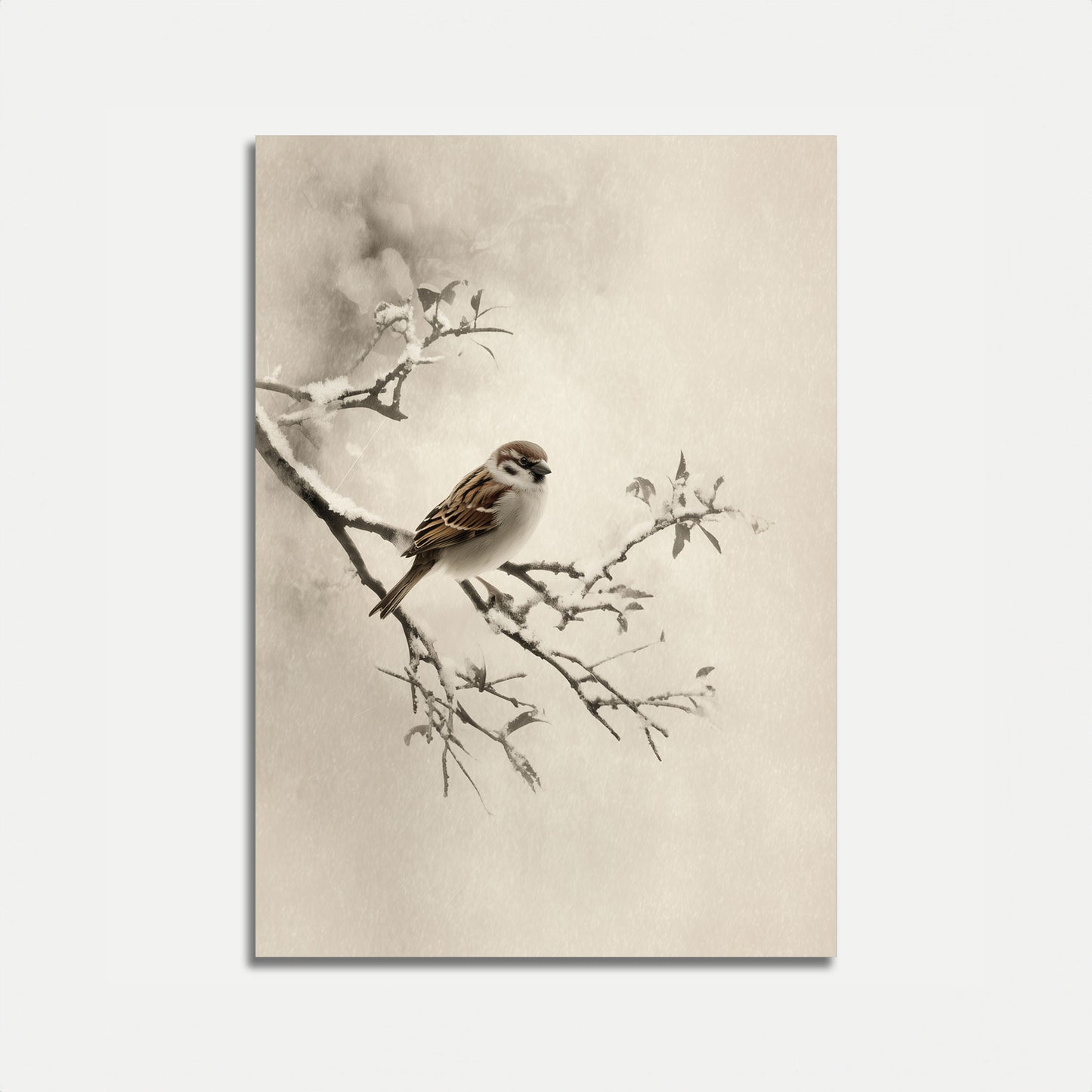 Sparrow on Frosted Branch Poster