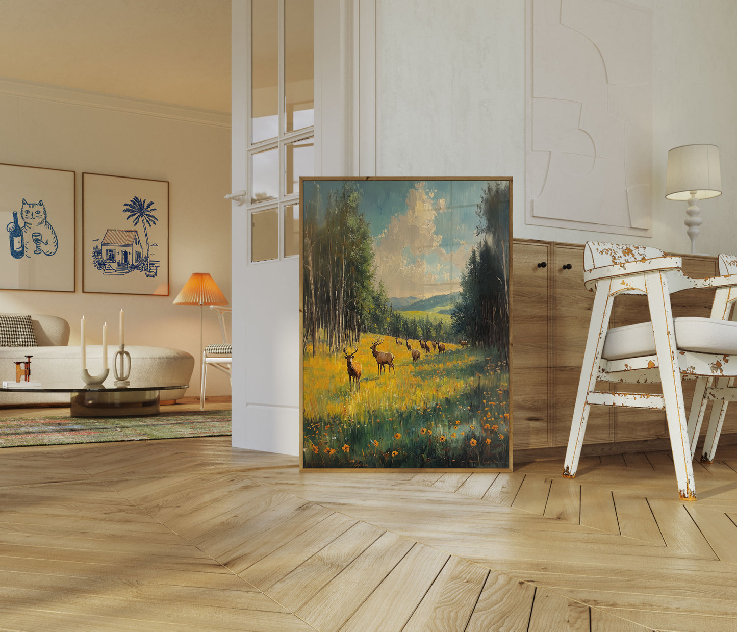 Póster de pradera de alces de montaña