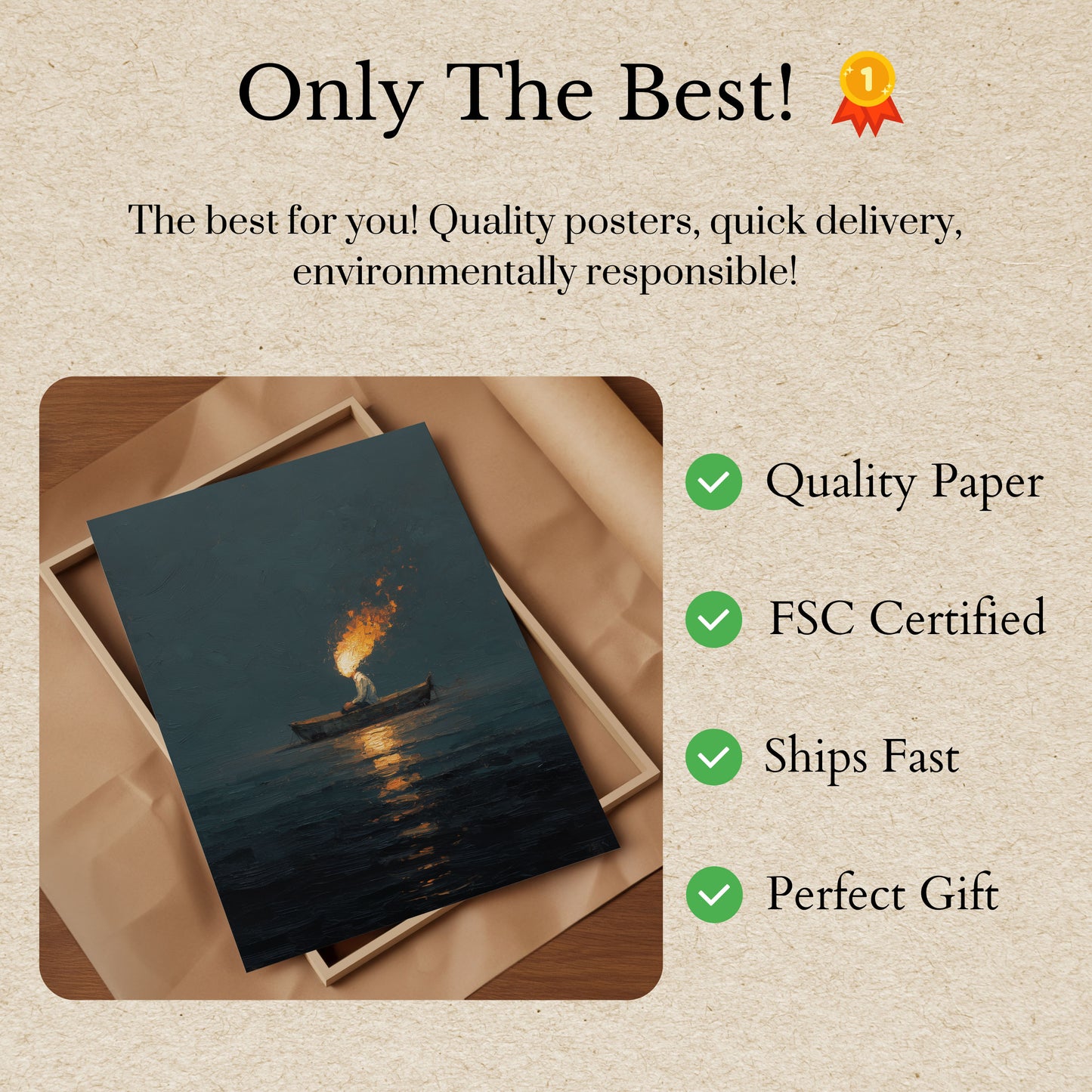 Cartaz de Barco com Tochas na Água