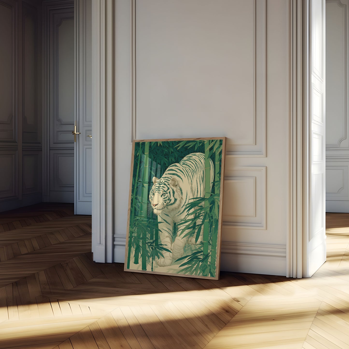 White Tiger in Bamboo Forest Poster
