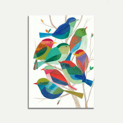 Colorful Birds on Branches Poster