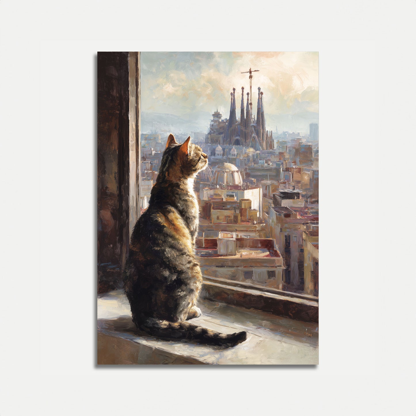 Cat Overlooking Barcelona Poster