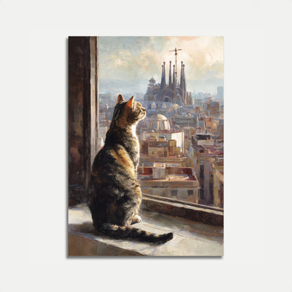 Cat Overlooking Barcelona Poster