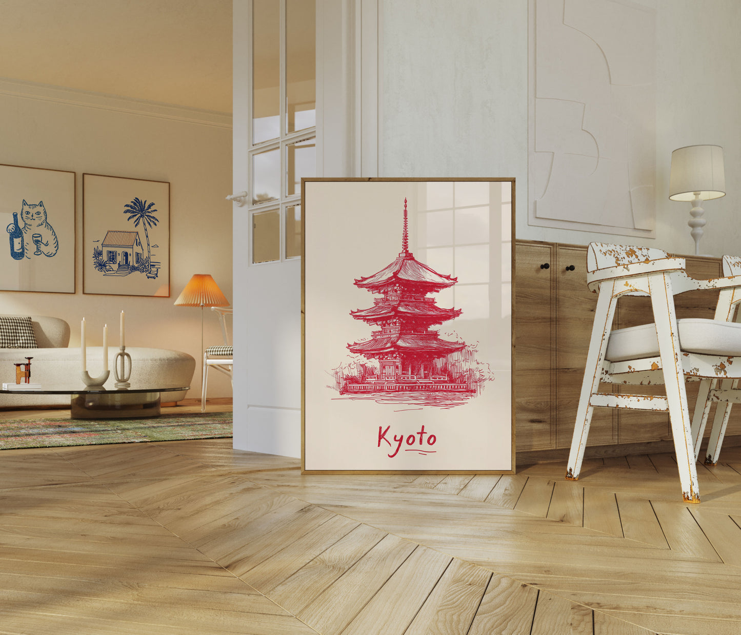 Schets van een Rode Kyoto Tempel Poster