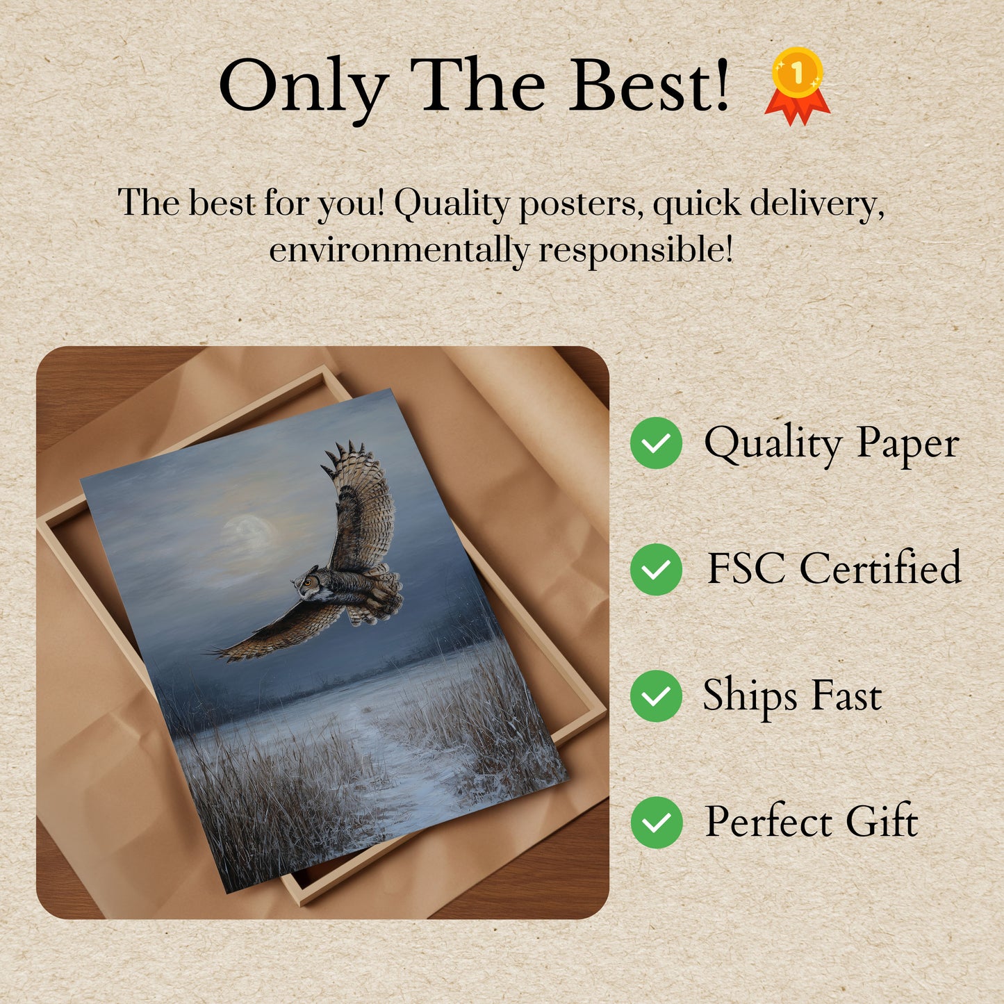 Owl in Moonlight Flight Poster