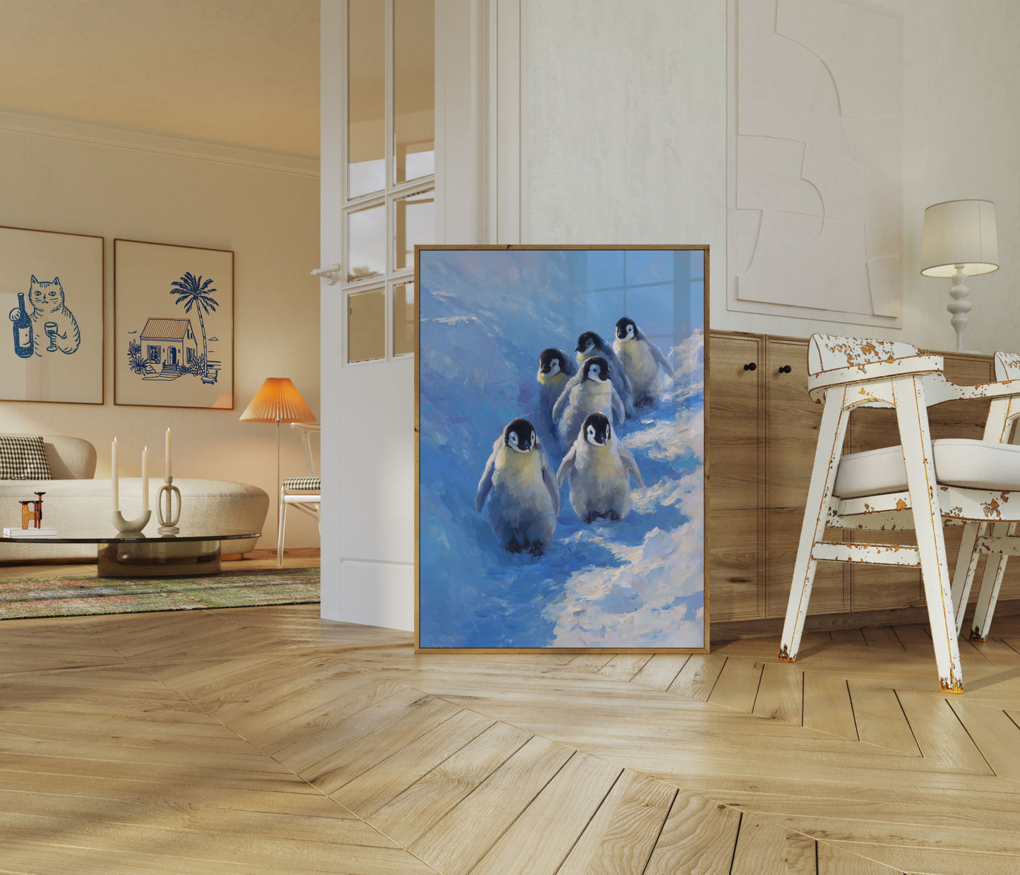 Affiche des Poussins Manchots Empereurs dans la Neige