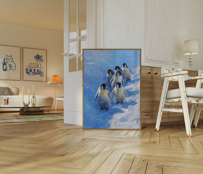 Affiche des Poussins Manchots Empereurs dans la Neige