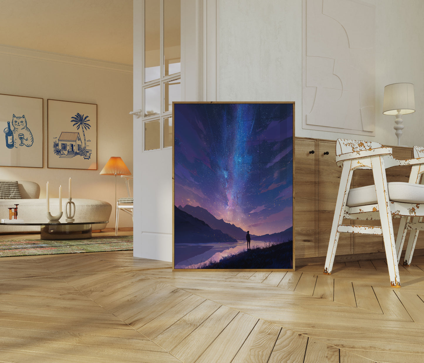 Starry Night Mountain Landscape Poster