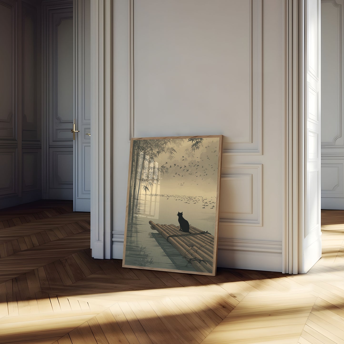 Cat on Bamboo Raft Poster