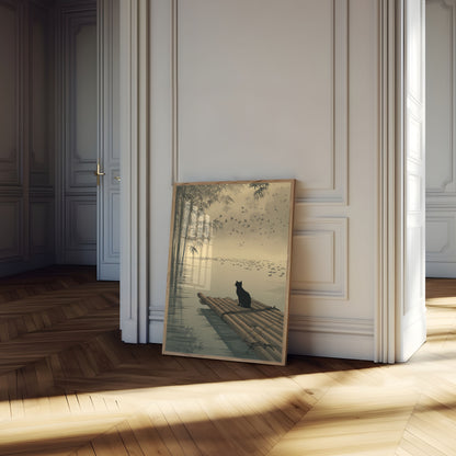 Cat on Bamboo Raft Poster