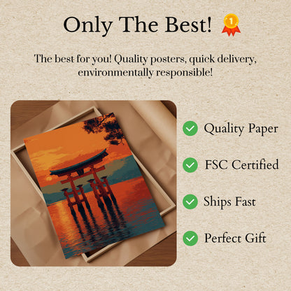 Affiche Coucher de Soleil Portique Torii Japonais