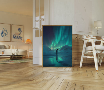 Solitary Penguin Aurora Poster