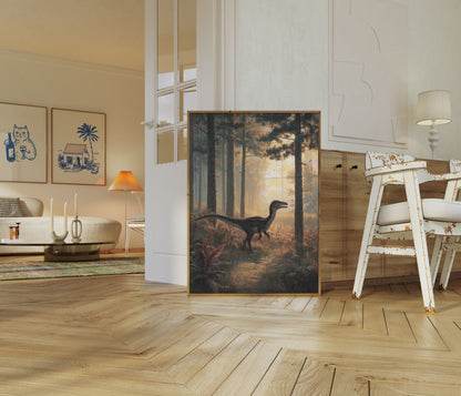 Velociraptor Forest Dawn Poster