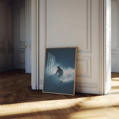 Snowboarding Through Misty Peaks Poster