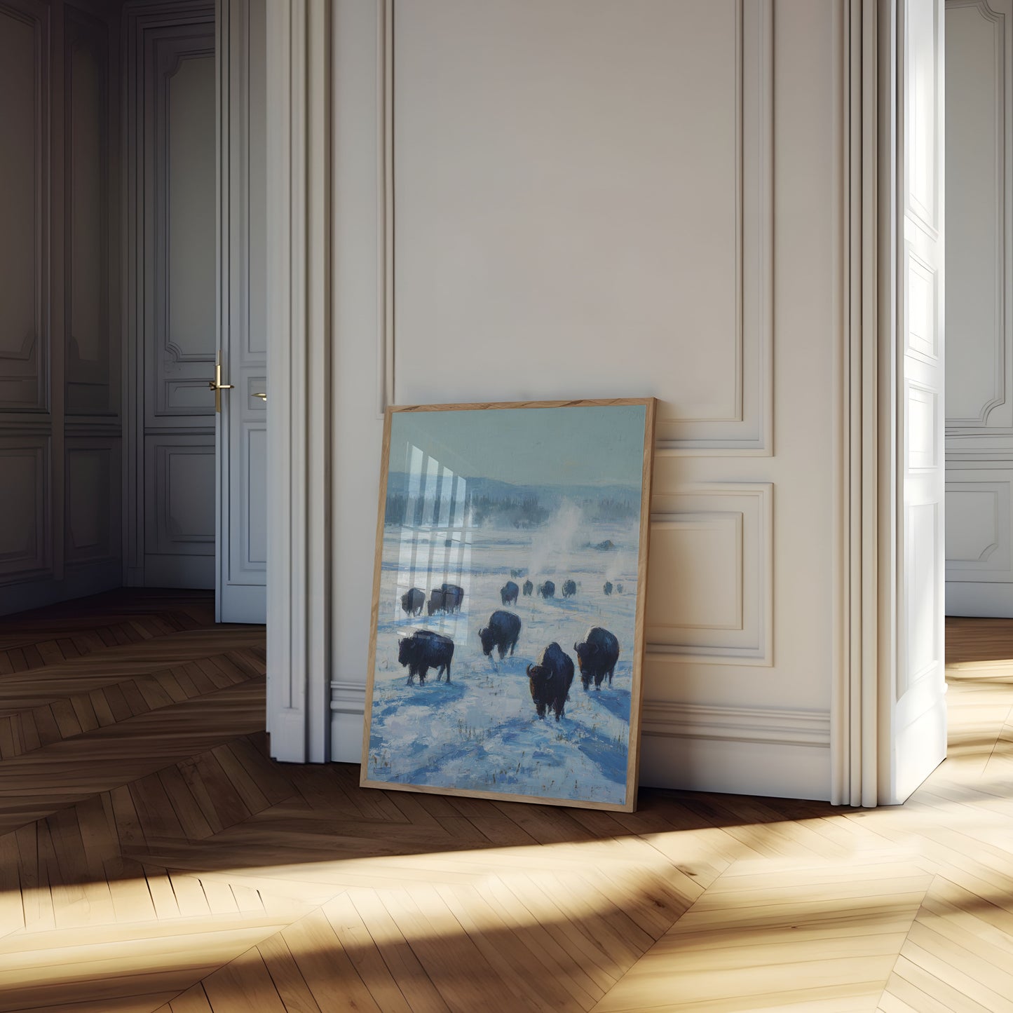 Bison Herd in Winter Landscape Poster