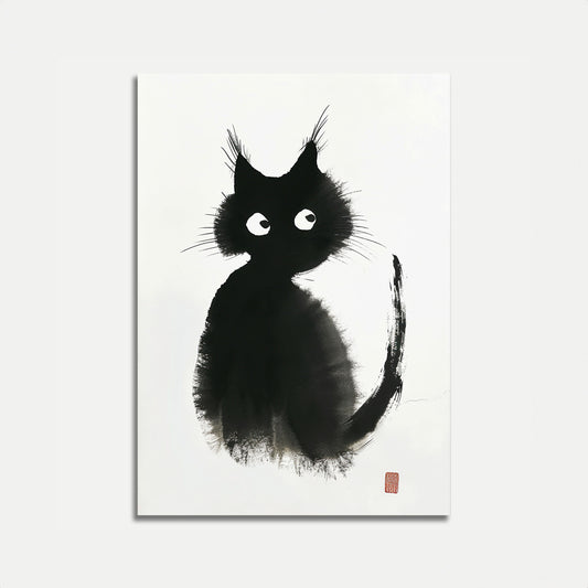 Curious Black Cat Ink Poster