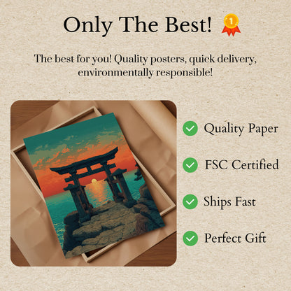 Japanese Torii Gate Sunset Poster