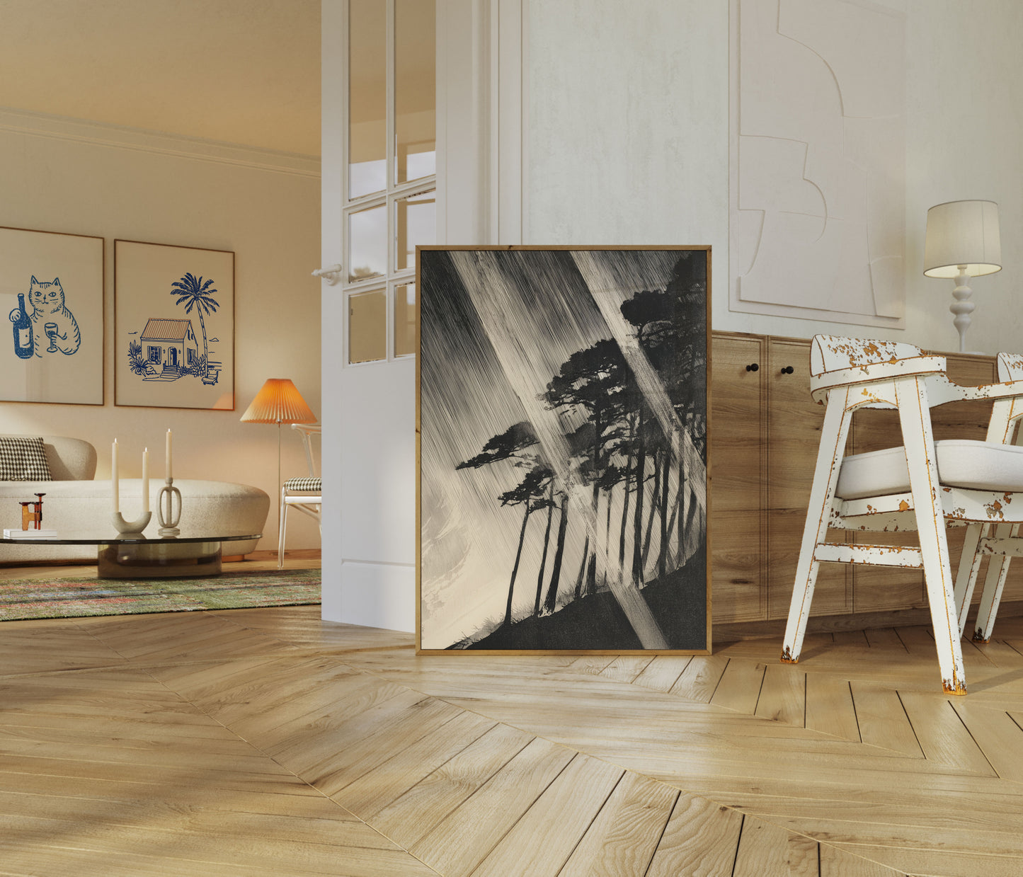 Windswept Trees in Storm Poster