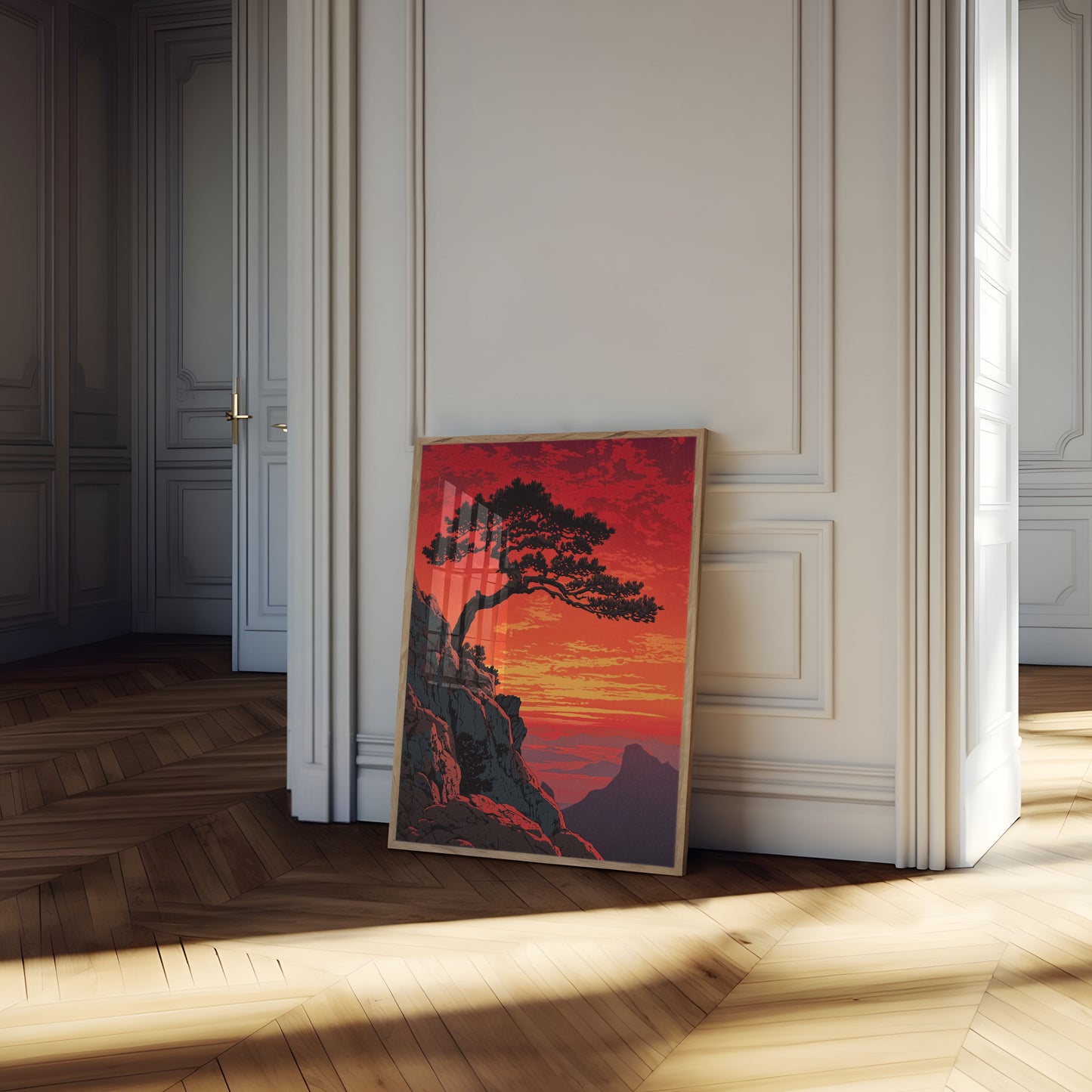Poster dell'Albero Spazzato dal Vento al Tramonto