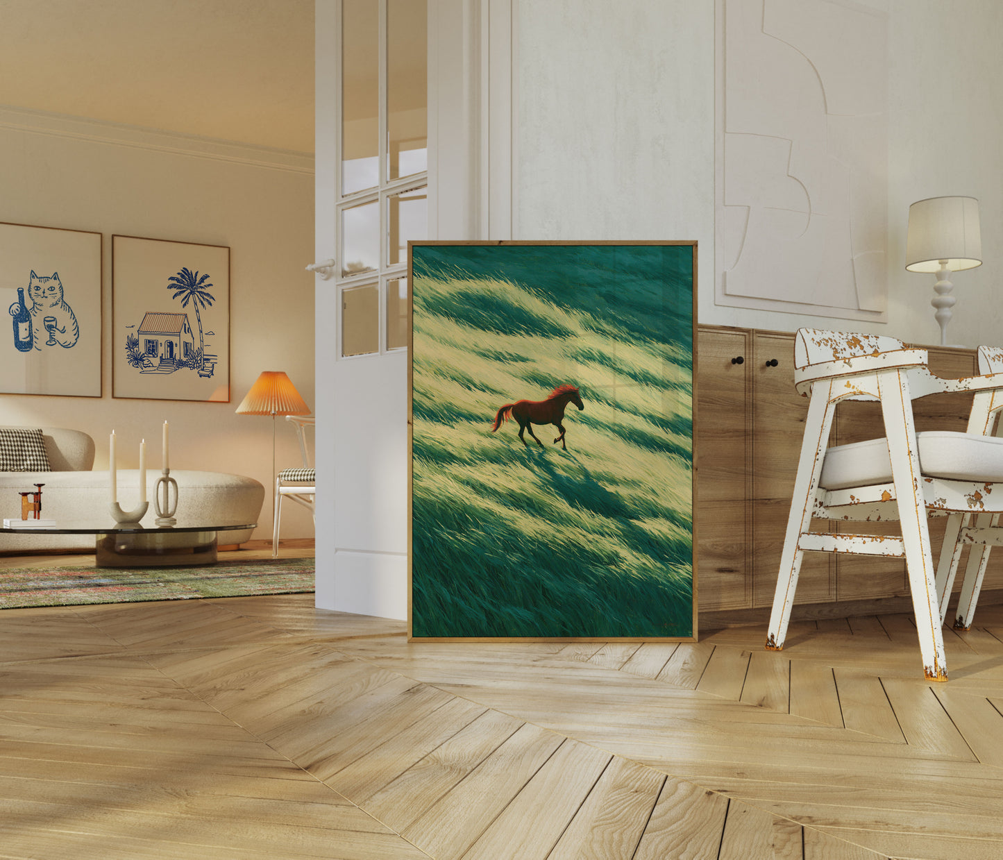 Red Horse Running Through Grassland Poster